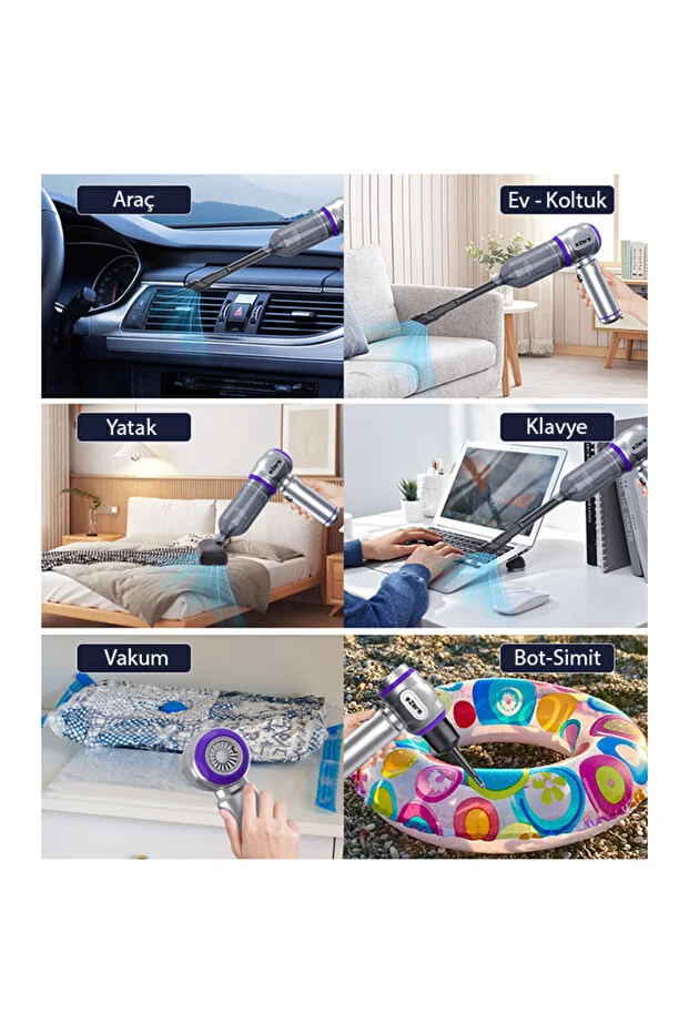 7800 mAh Güçlendirilmiş Pil 20000pa Güçlü Portatif Vakumlu Kablosuz Üflemeli Mini Araç Süpürgesi